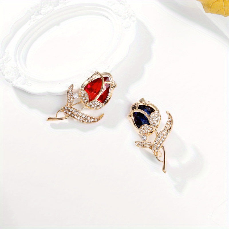 Crystal Lily Flower Brooch Pin for Women and Men Rhinestone Floral Jewelry