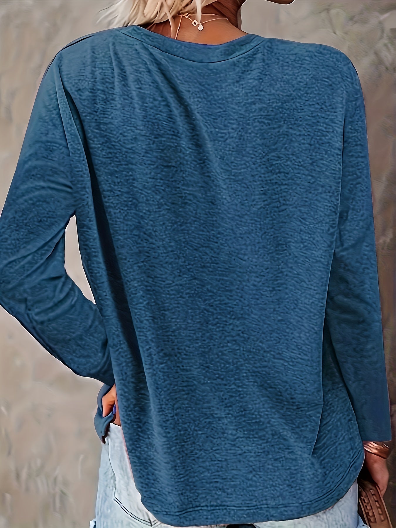 Plus Size Women's Long Sleeve Solid T-Shirt Casual Round Neck Stretch