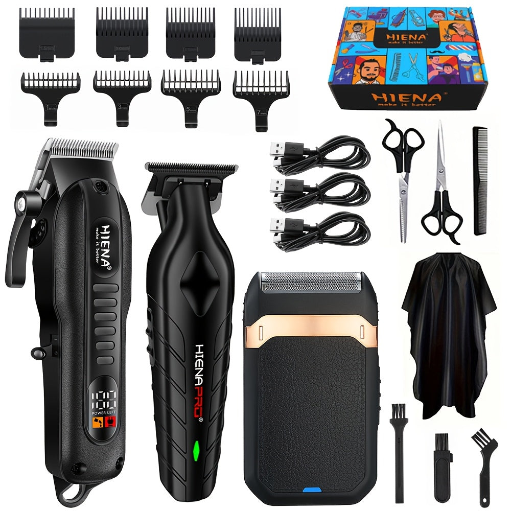 Professional Hair Clippers and Shaver Set for Men USB Rechargeable Cordless Haircut Kit with LED Display 1200mAh Lithium Battery 3-Speed