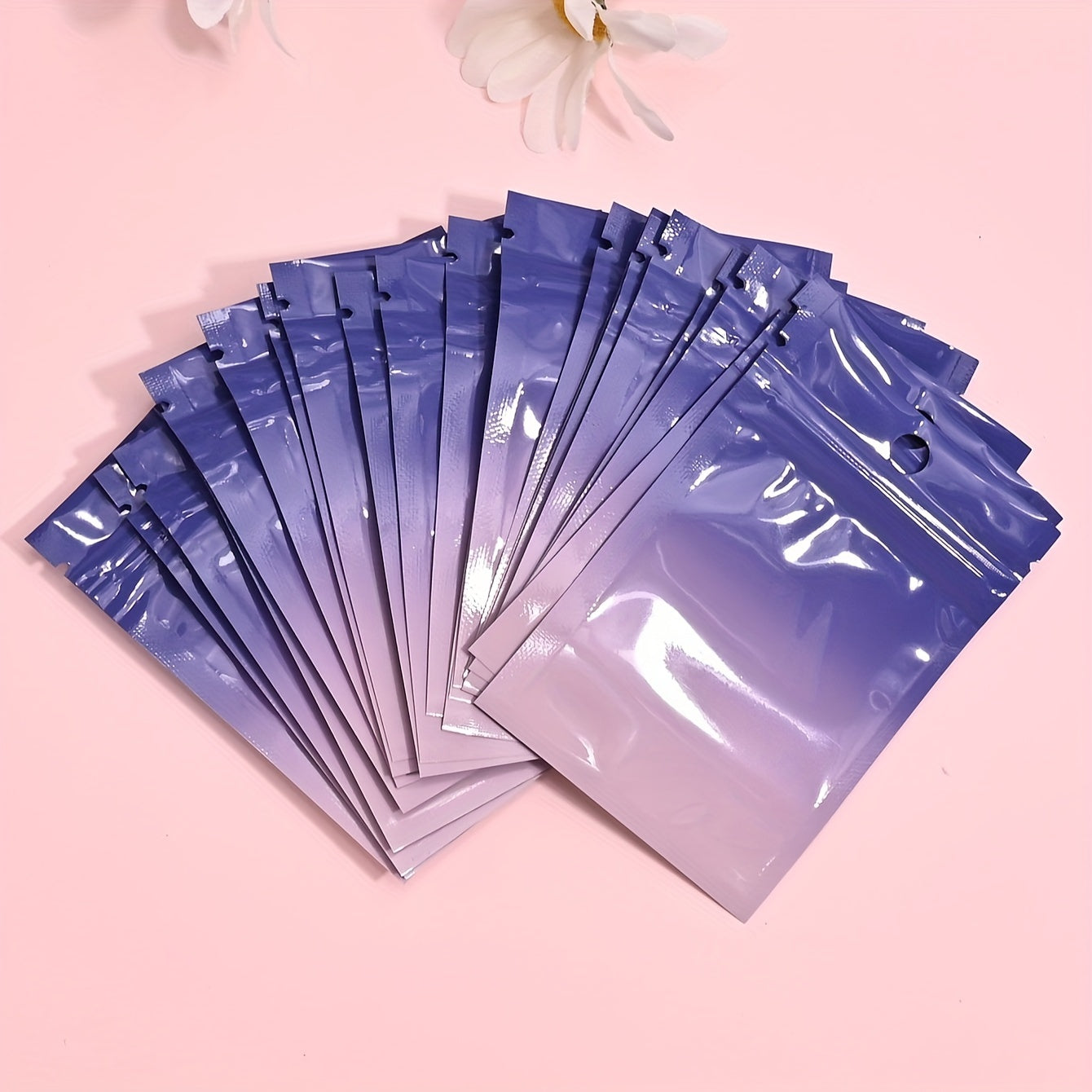 50 Pieces Laser Pearlescent Self-Sealing PE Bags for Jewelry Wedding Party Reusable Dustproof 10x7cm