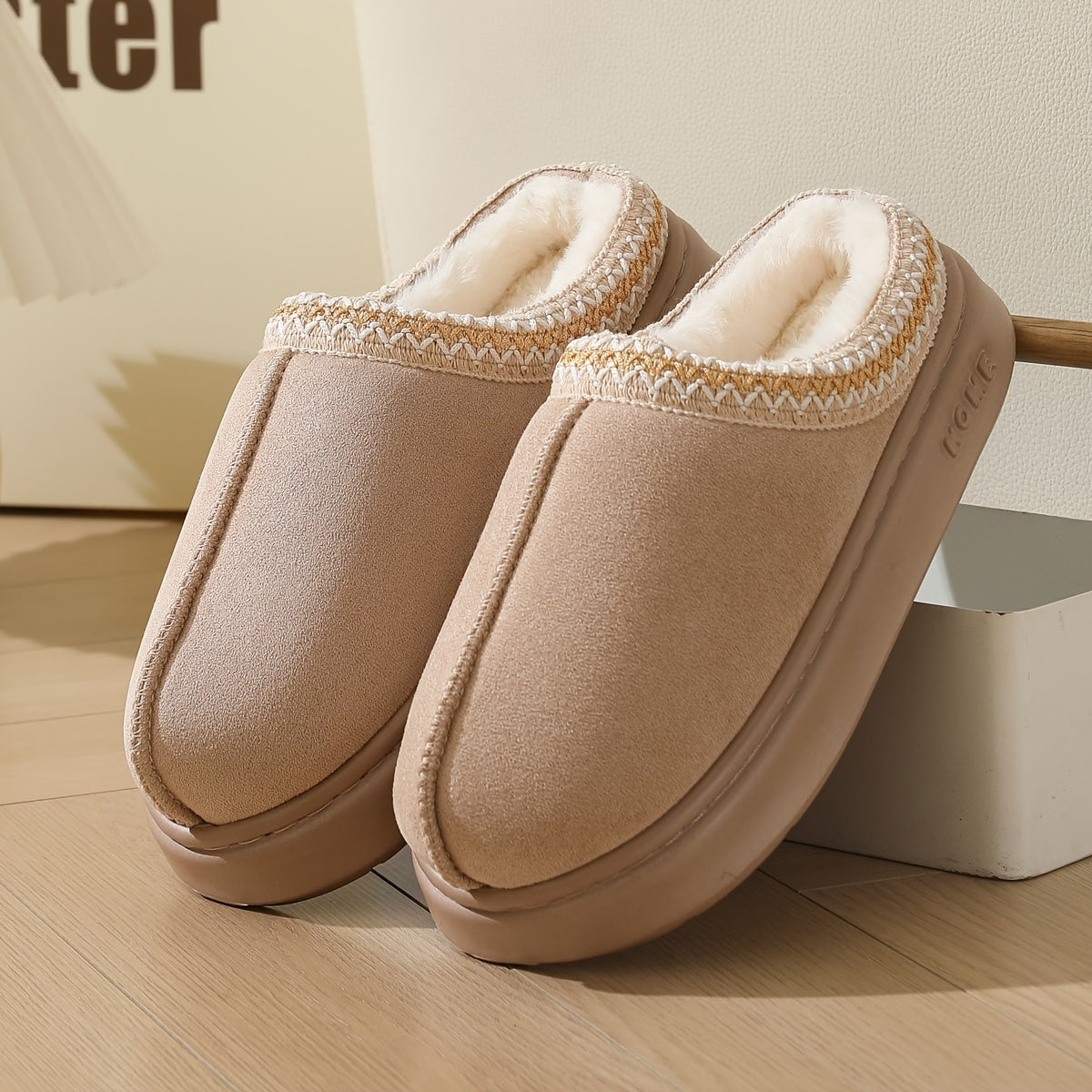 Unisex Plush Fleece-Lined Cozy Winter Slippers Non-Slip Indoor Outdoor