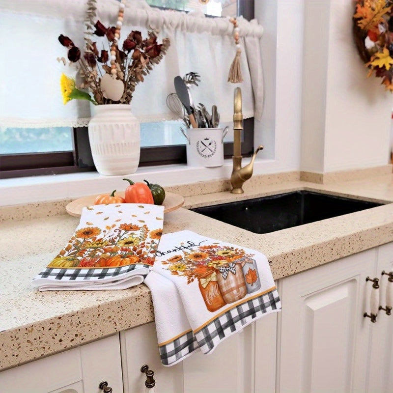 Set of 2 Autumn Pumpkin Kitchen Towels 45.72x66.04 cm Reusable Home Decor