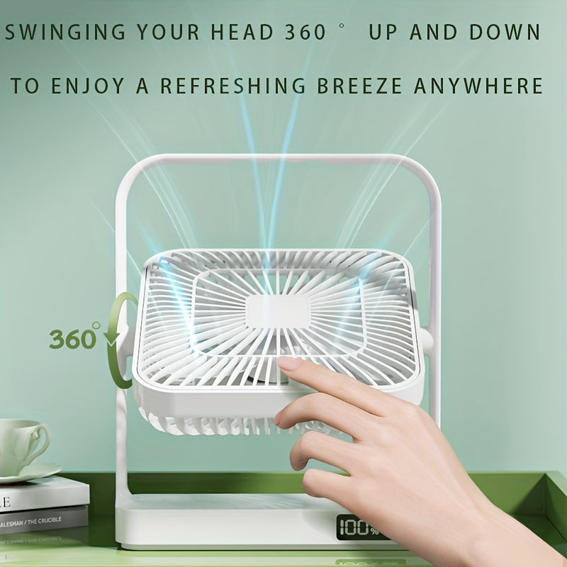 8 dyuymli portativ USB qayta zaryadlanuvchi stol ventilyatori, 5 tezlik, 360° aylanma