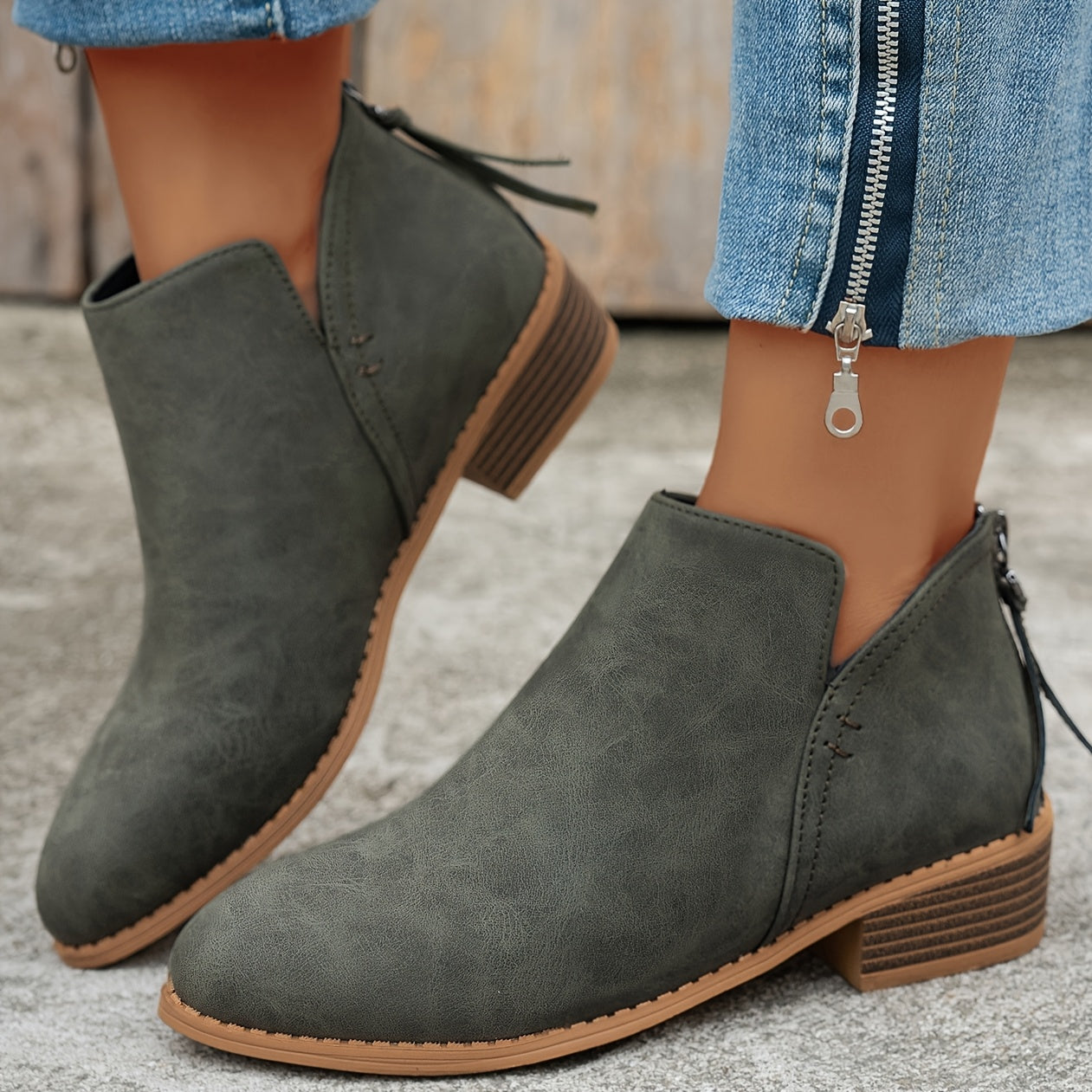 Women's White Ankle Boots Pointed Toe Chunky Heel Zipper Slip-On