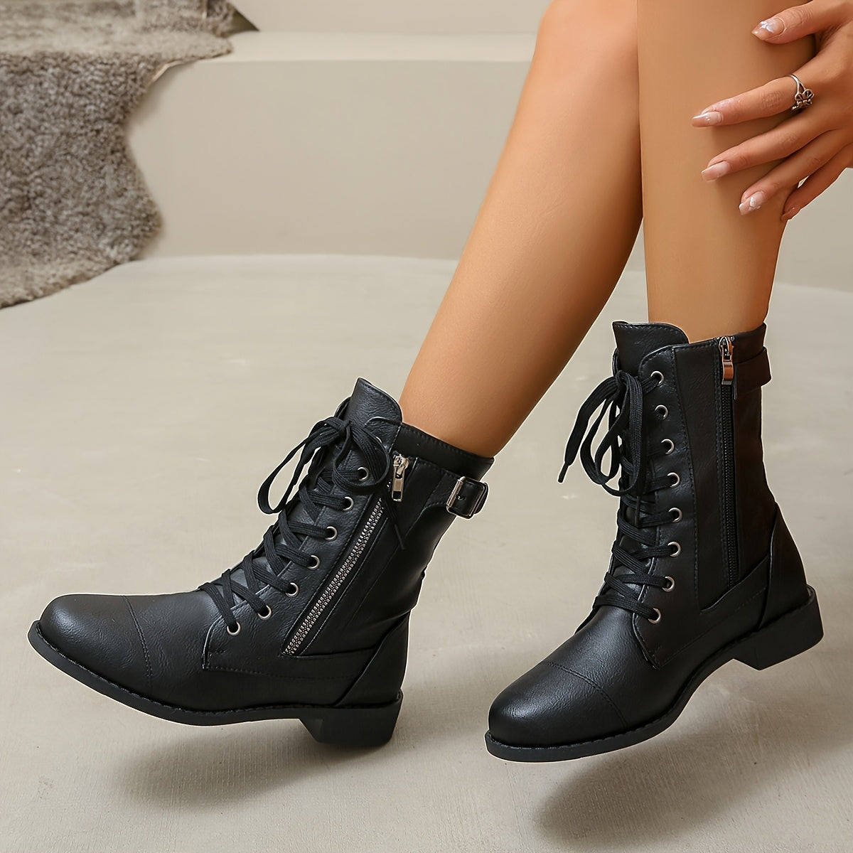 Women's Western Knee-High Boots Retro PU Pull-On Round Toe Cowgirl Festival Shoes