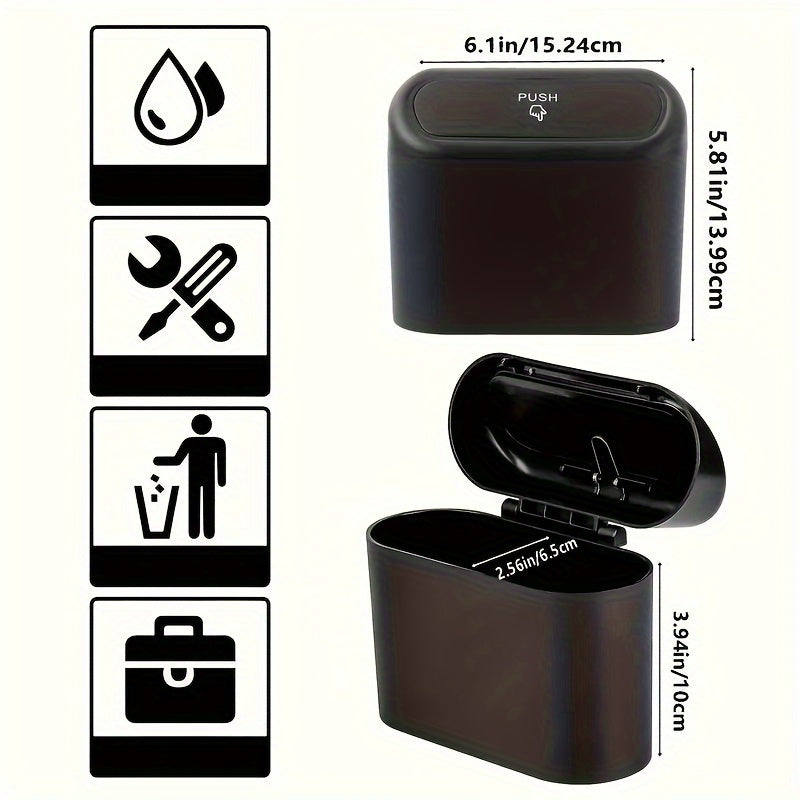 2 Packs Mini Car Trash Cans Black ABS Plastic Garbage Bins with Lids