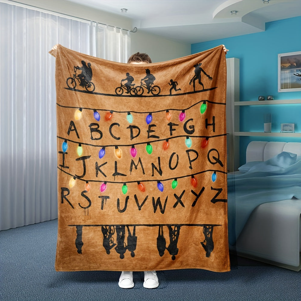 Flannel Blanket and Throw Set Cozy Home Decor for Couch Warmth Soft Plush Material Christmas Lights Design