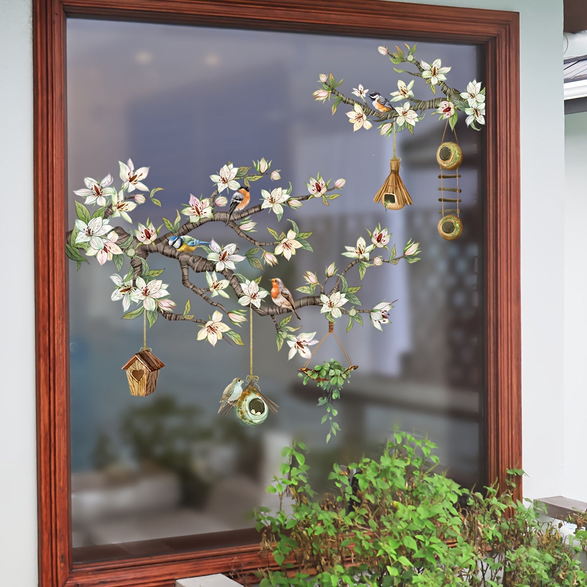 Vibrant Shadow Reusable Glass Window Cling Hummingbird Floral Decor