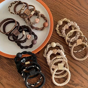 Casual Polyester Hair Ties Set with Heart and Smile Charms for Women