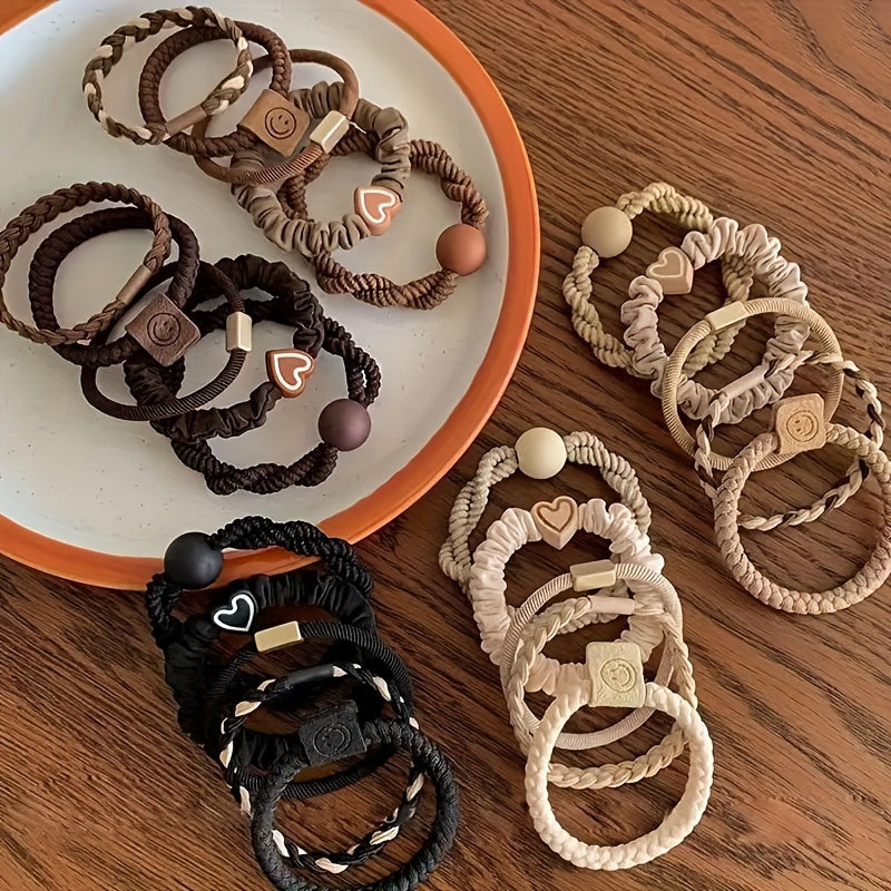 Casual Polyester Hair Ties Set with Heart and Smile Charms for Women