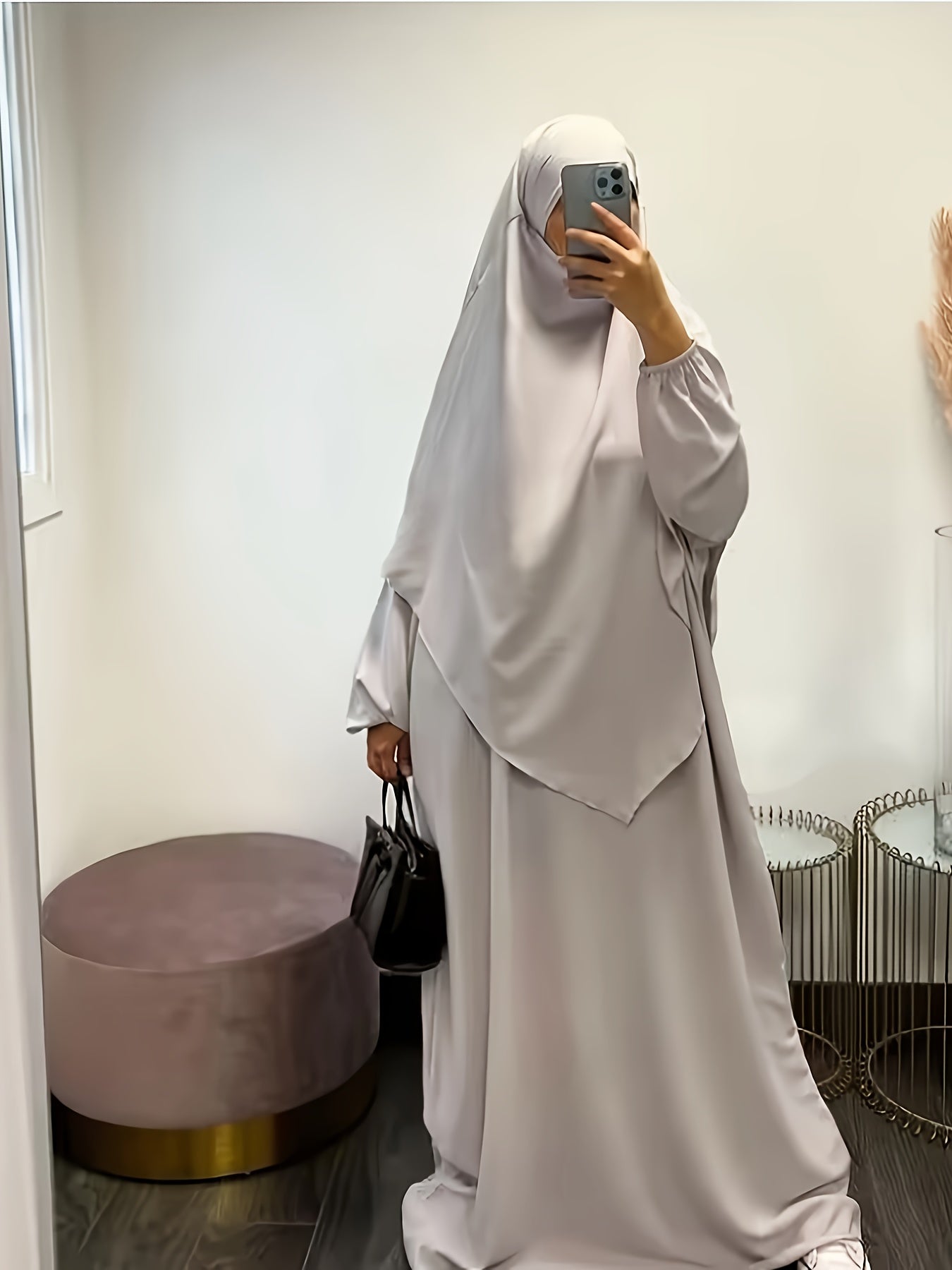 Plus-Size Solid Color Batwing Sleeve Ramadan Kaftan for Muslim Women