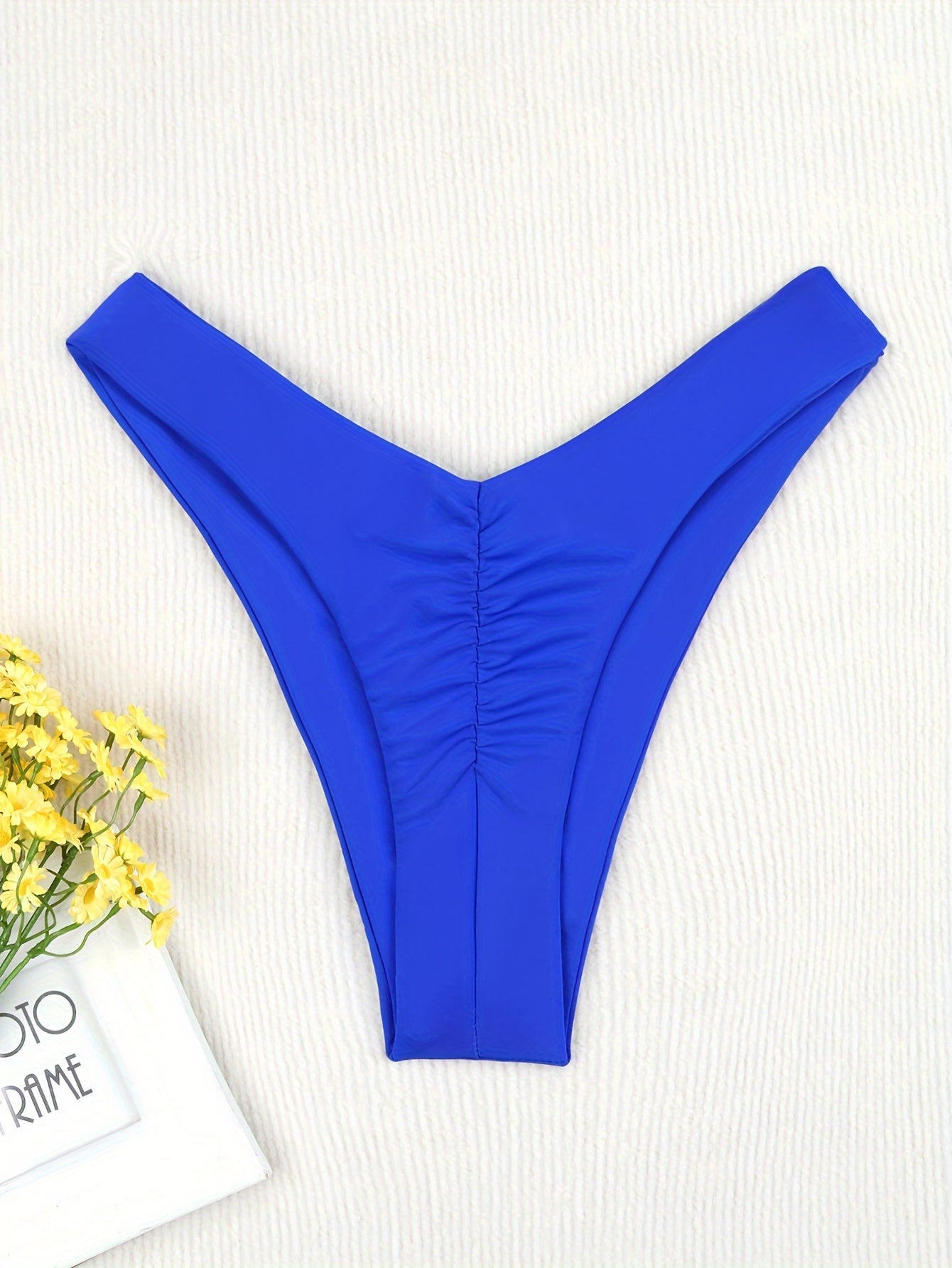Women's Solid Color High Stretch Nylon Pleated Thong Bikini for Beach Vacation