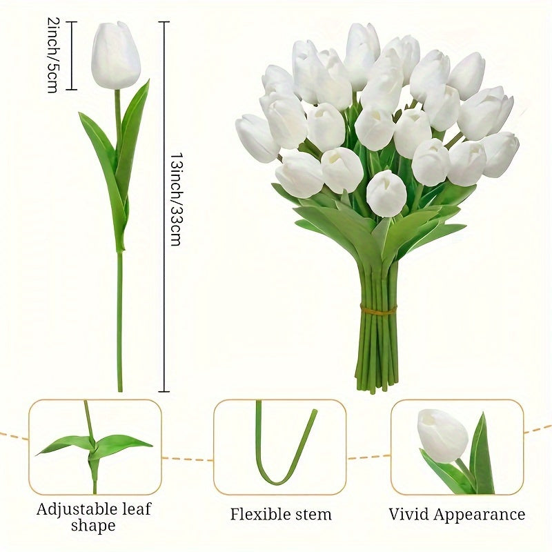 10pcs White Tulip Artificial Flowers for Weddings, Spring Wreaths, Home Decor