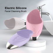 Rechargeable Silicone Facial Cleansing Brush with Heating Massage Pink Purple Grey