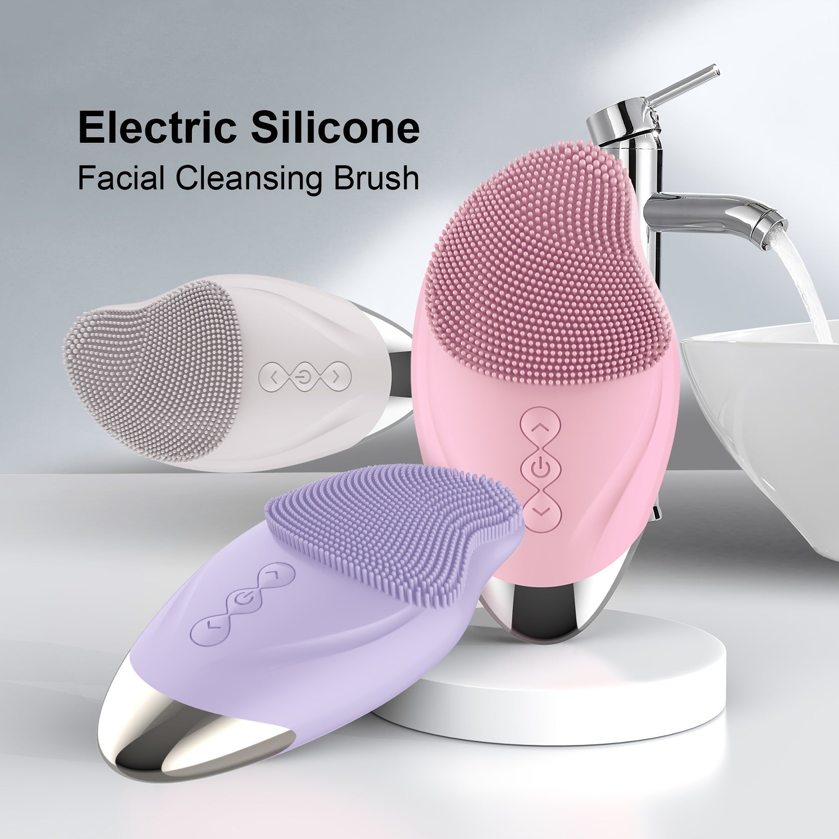 Rechargeable Silicone Facial Cleansing Brush with Heating Massage Pink Purple Grey