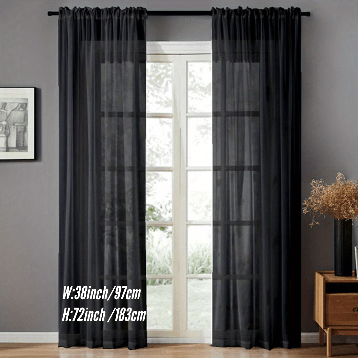Pair of Sheer Voile Curtains with Rod Pocket for Kitchen Bedroom Living Room
