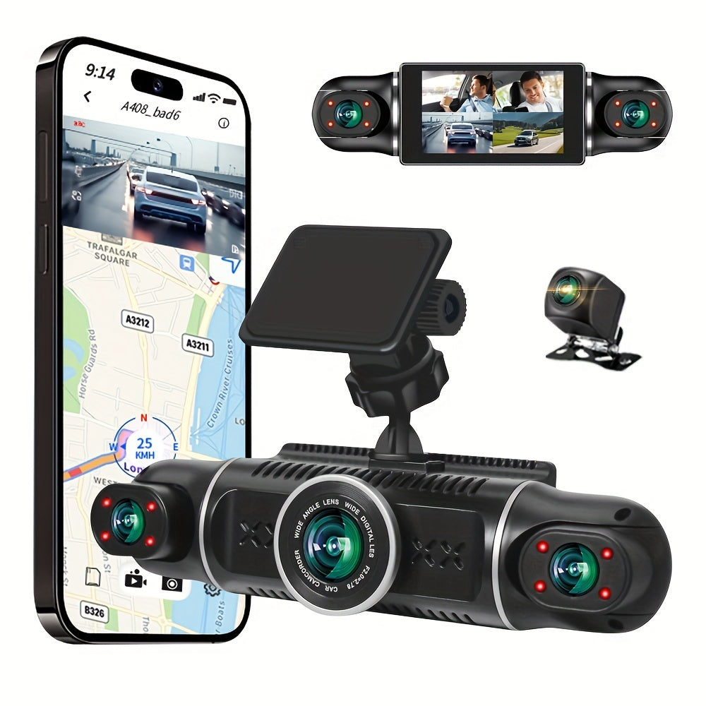 Four-Channel 1080P Dash Camera with 360° Rotatable Cameras WiFi Night Vision Loop Recording G-Sensor
