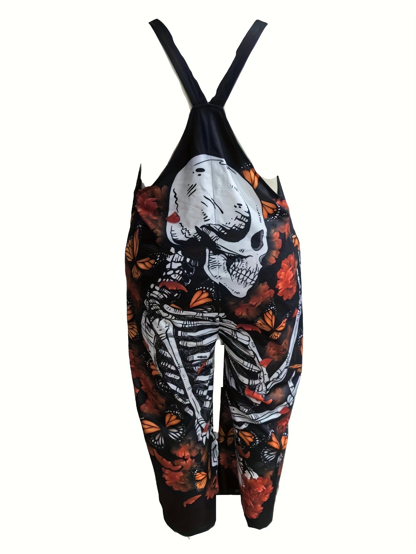 Plus Size Sleeveless Jumpsuit Floral Skull Print Wide Leg Casual Women