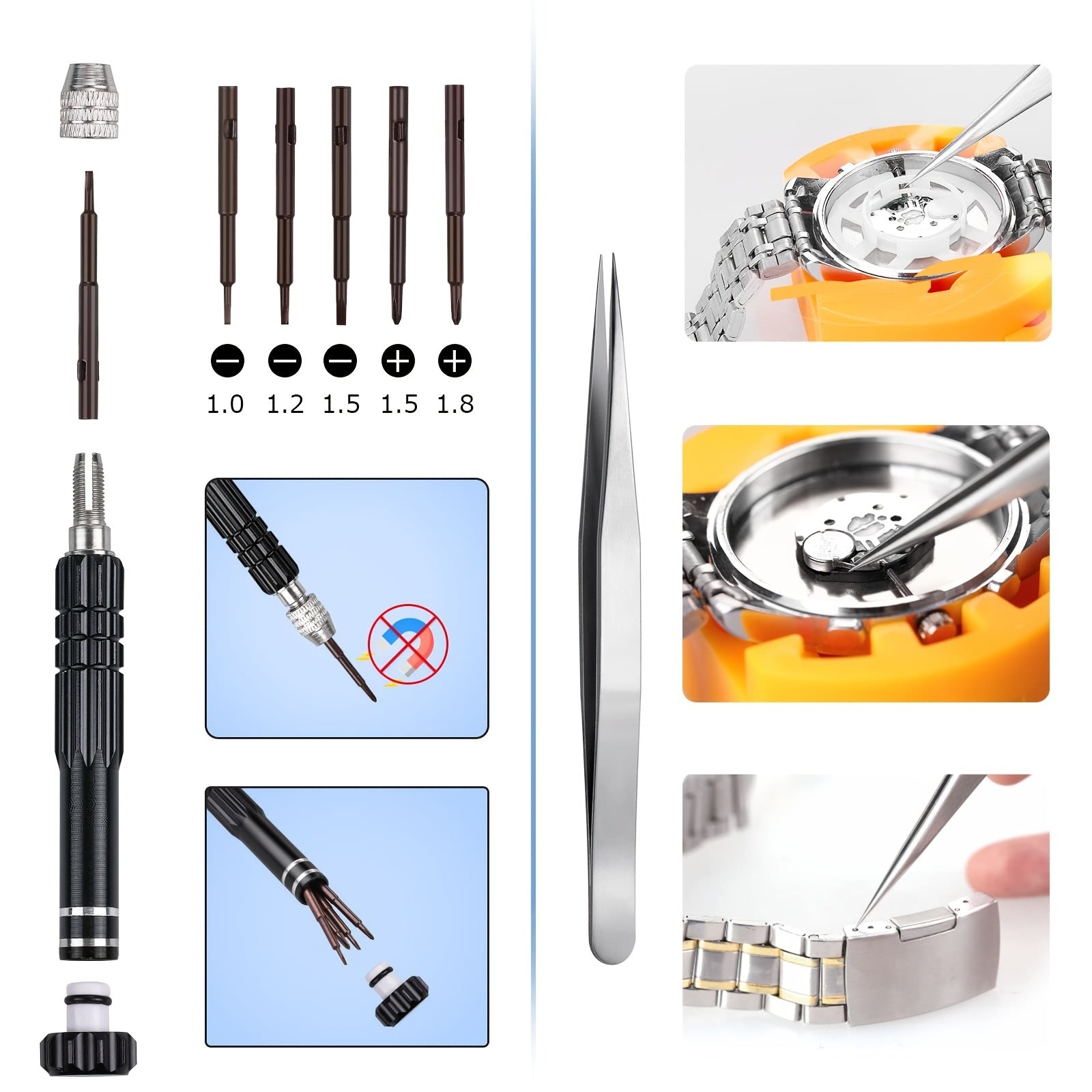 Watch Repair Kit with Screwdriver, Wrench, Case Opener and Tools for Watch Repair