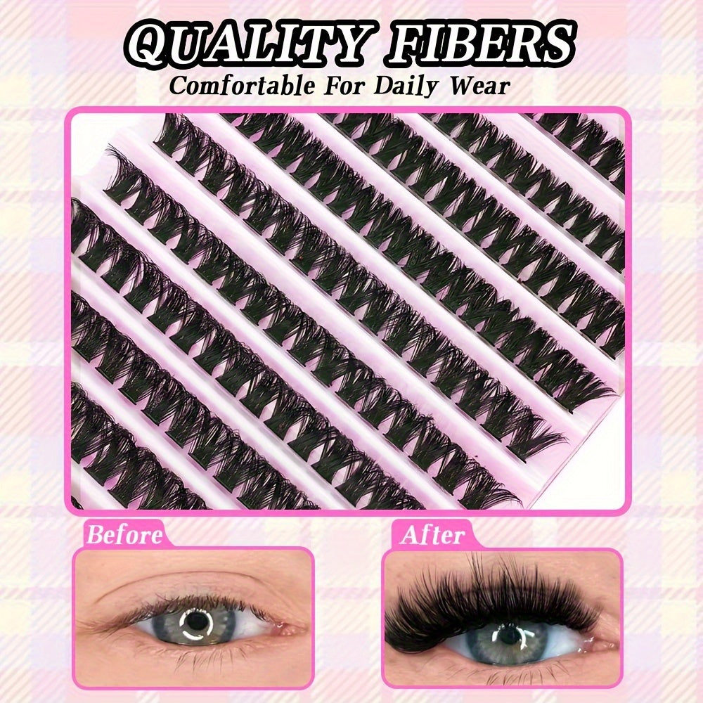 Eyelash Extension Kit 200 Pcs Natural Sticky Clusters for Self Application