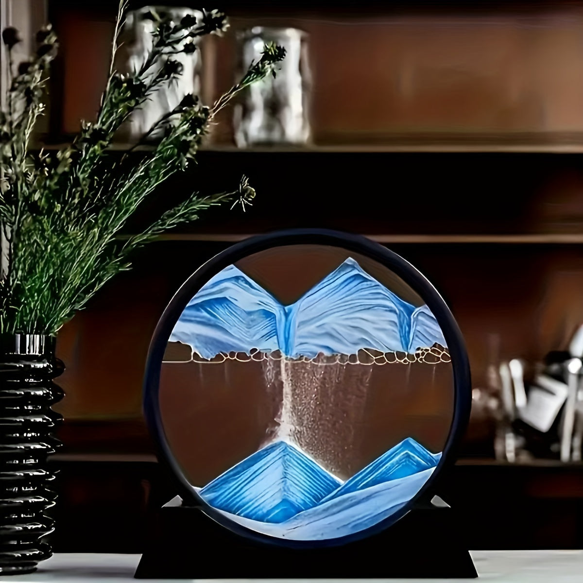 Blue Glass Sand Art Dome for Desk Decor Office and Home