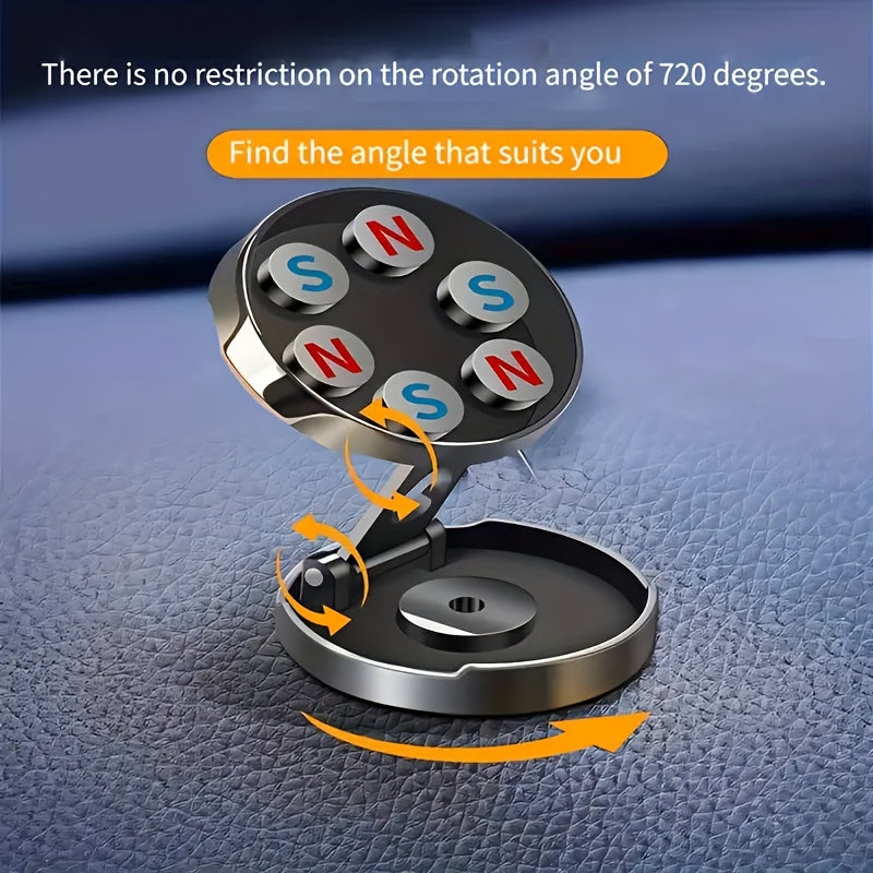Magnetic Car Phone Holder Aluminum Alloy 360° Rotation Dashboard Mount