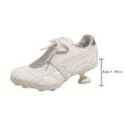 Women's White High Heel Shoes with Lace-Up Closure and Chunky Heel