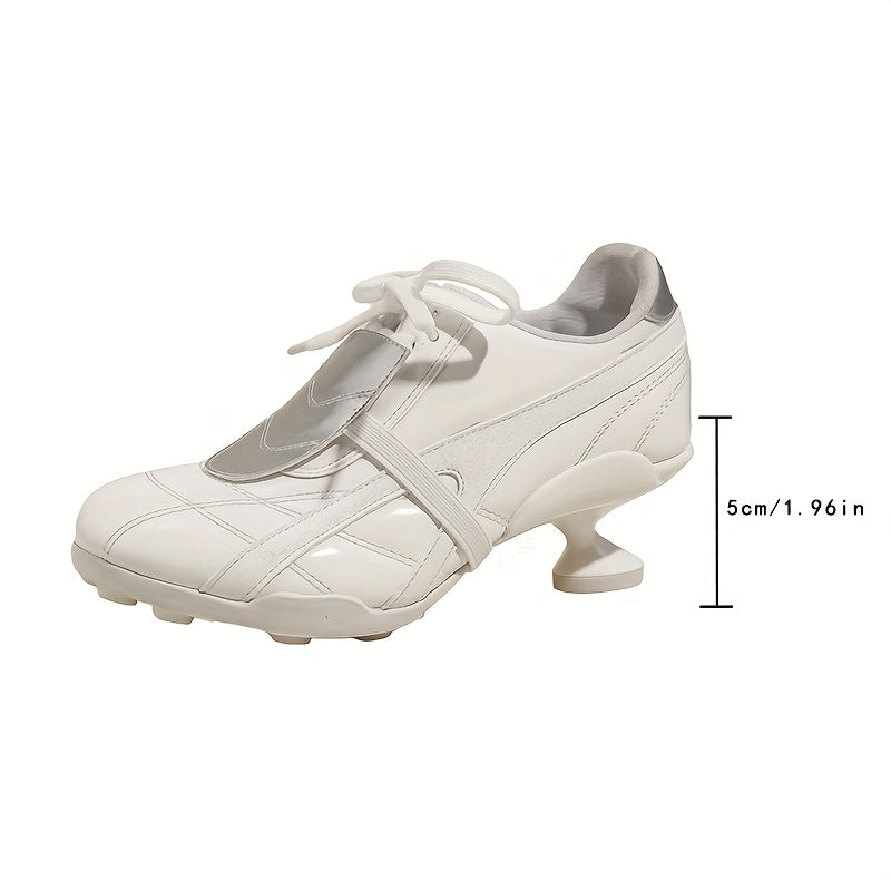 Women's White High Heel Shoes with Lace-Up Closure and Chunky Heel