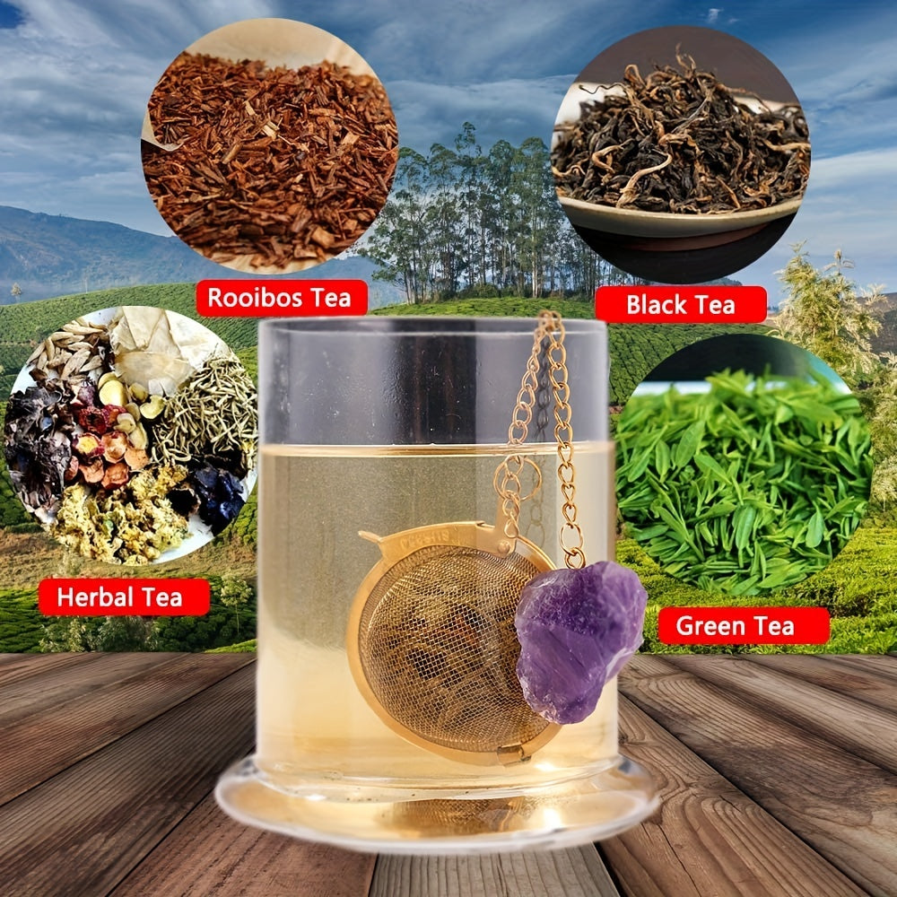 Stainless Steel Tea Filter Maker with Natural Crystal Stone