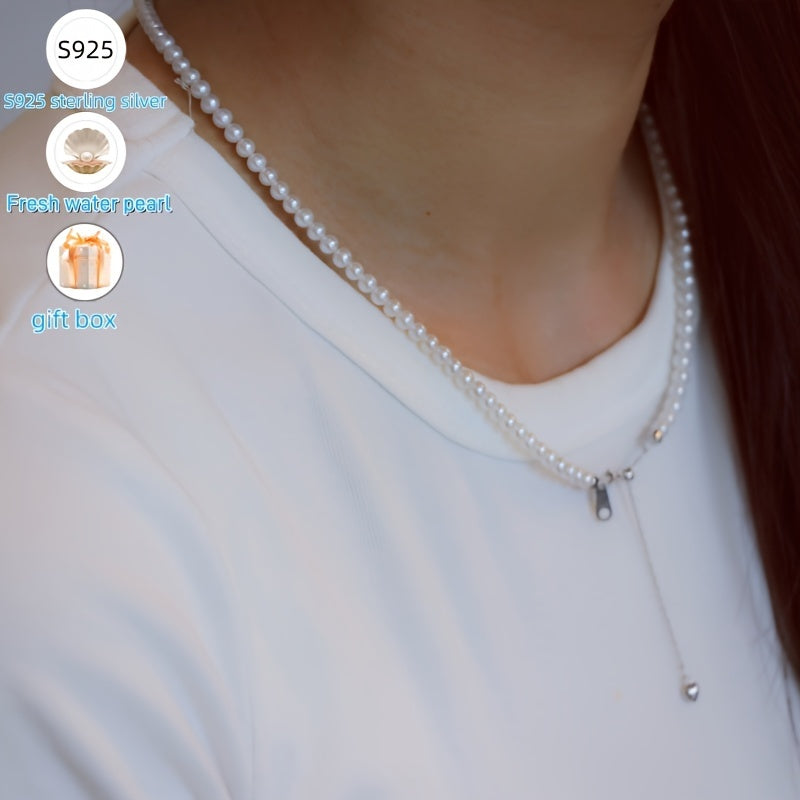 Freshwater Pearl Necklace for Women Elegant Silver Jewelry with Adjustable Length