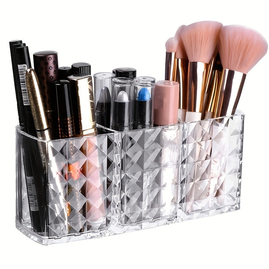 Clear Plastic Makeup Organizer with 3 Compartments for Cosmetics and Accessories