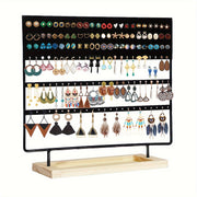 Wooden Earring Organizer Stand with 144 Holes Jewelry Display Rack