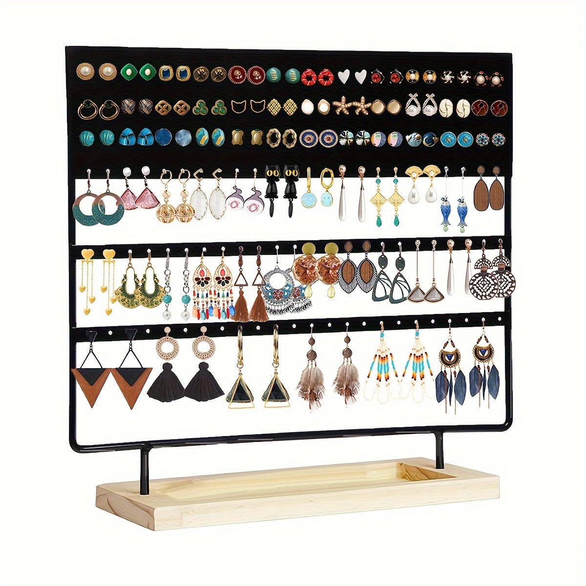 Wooden Earring Organizer Stand with 144 Holes Jewelry Display Rack