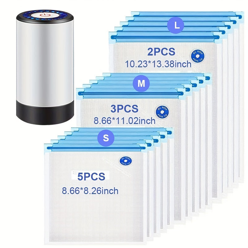Qayta to'ldiriladigan batareyali va 3 ta zipli sumka o'lchamlari bilan elektr vakuum yopishtiruvchi oziq-ovqatni saqlash uchun