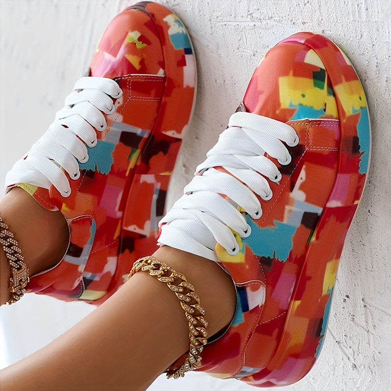 Women's Casual Sneakers Faux Cover Abstract Pattern Low-Top Shoes