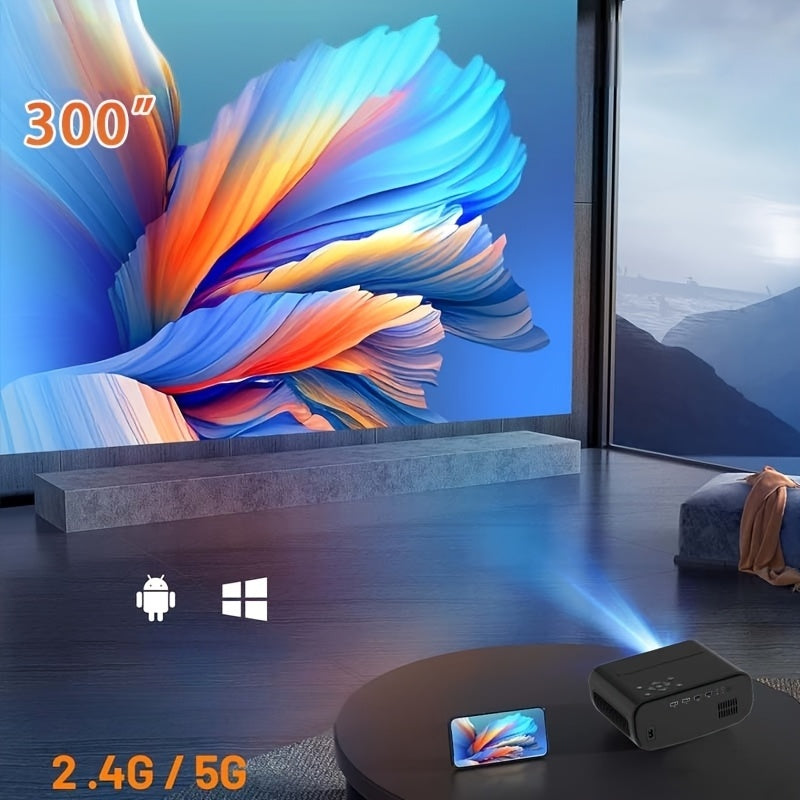 Portable 1080P Projector with Android TV WiFi 6 4K Support for Home Theater