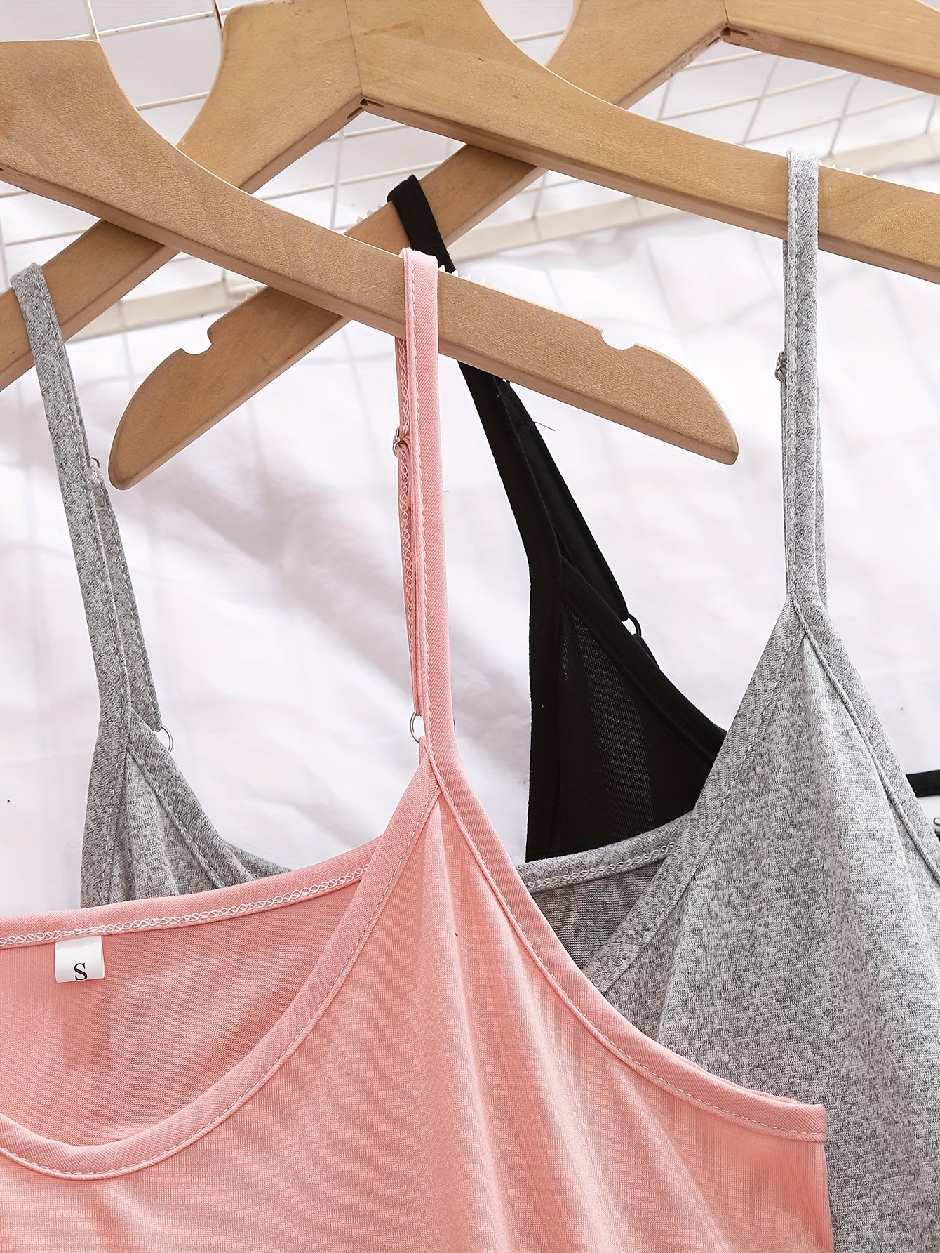 Set of 3 Solid Nightdresses for Women with Crew Neck and Spaghetti Straps