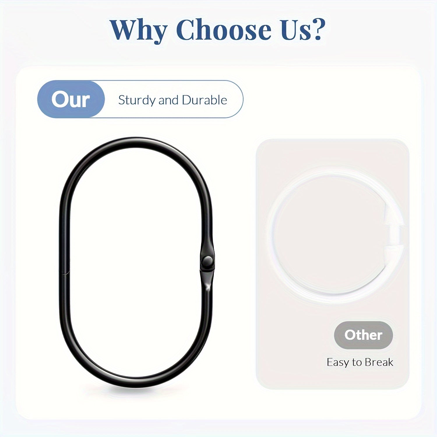 Juego de 12 aros de cortina de ducha de hierro fundido negro antióxido, antideslizantes y de fijación segura