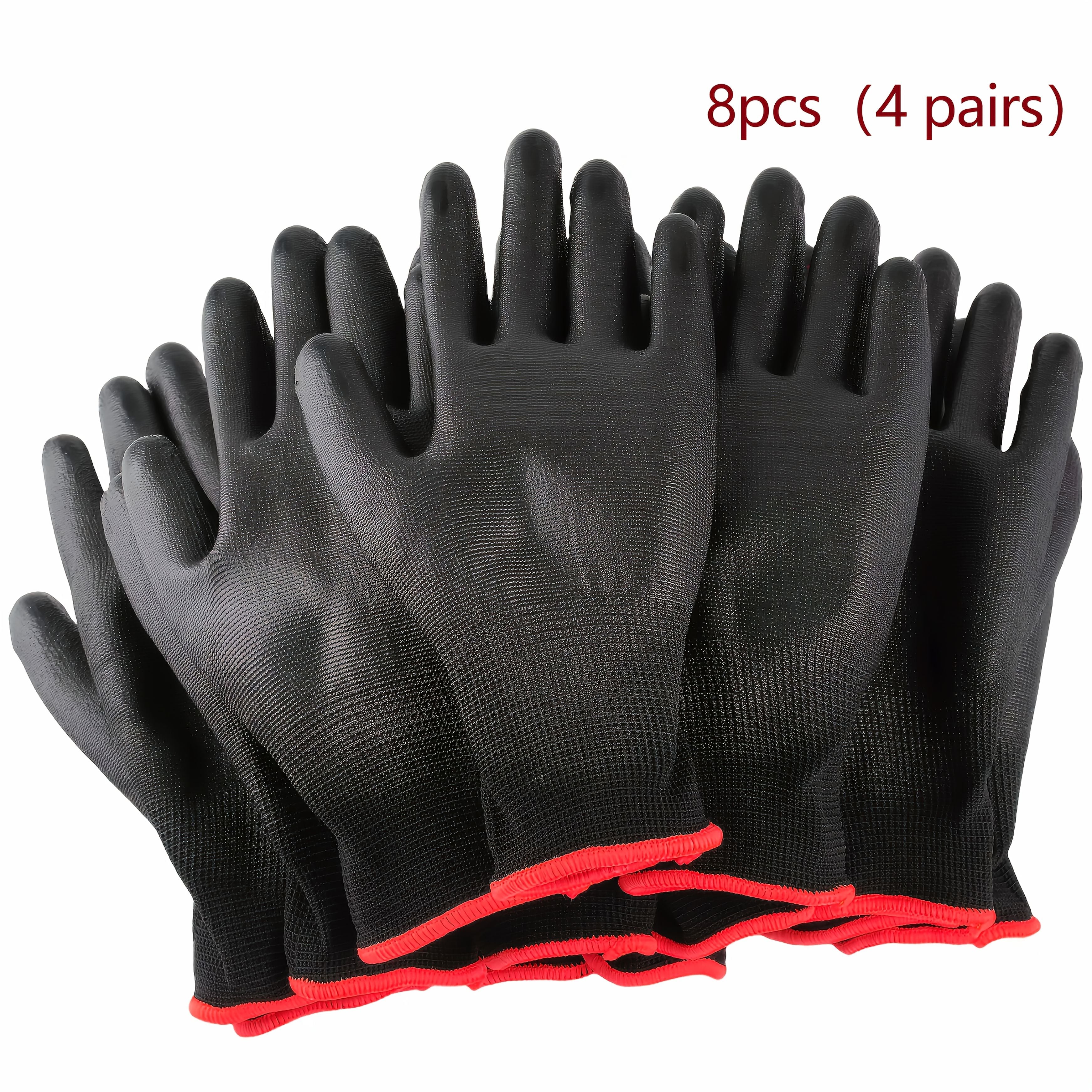 8 прочных черных рабочих перчаток с нескользящей, устойчивой к разрывам ладонью из покрытого PU материала для садоводства, строительства и деревообработки