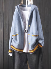 Cárdigan de punto con capucha y bloques de color para mujer talla grande