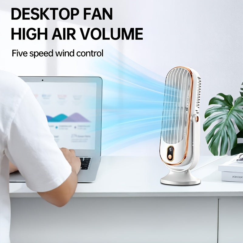 Blue Copper USB Desk Fan with 5-Speed, Rechargeable Battery, Compact