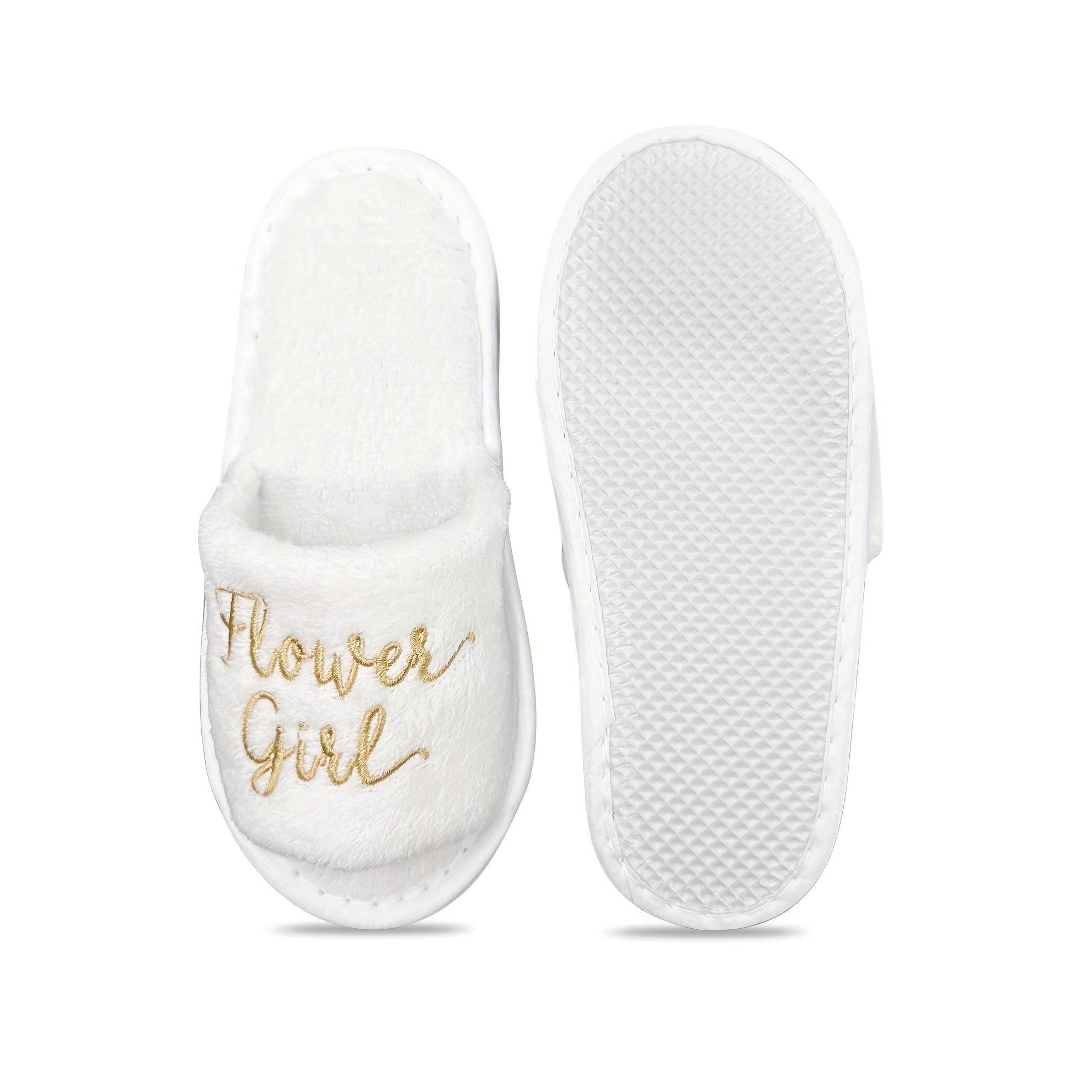 Women's Gold Flower Wedding Slippers Open-Toe Cozy Indoor Slides