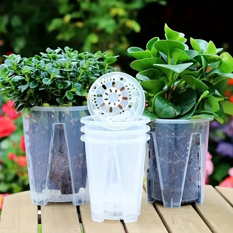 Set of 5 Round Plastic Orchid Pots with Drainage Holes for Indoor Outdoor Use