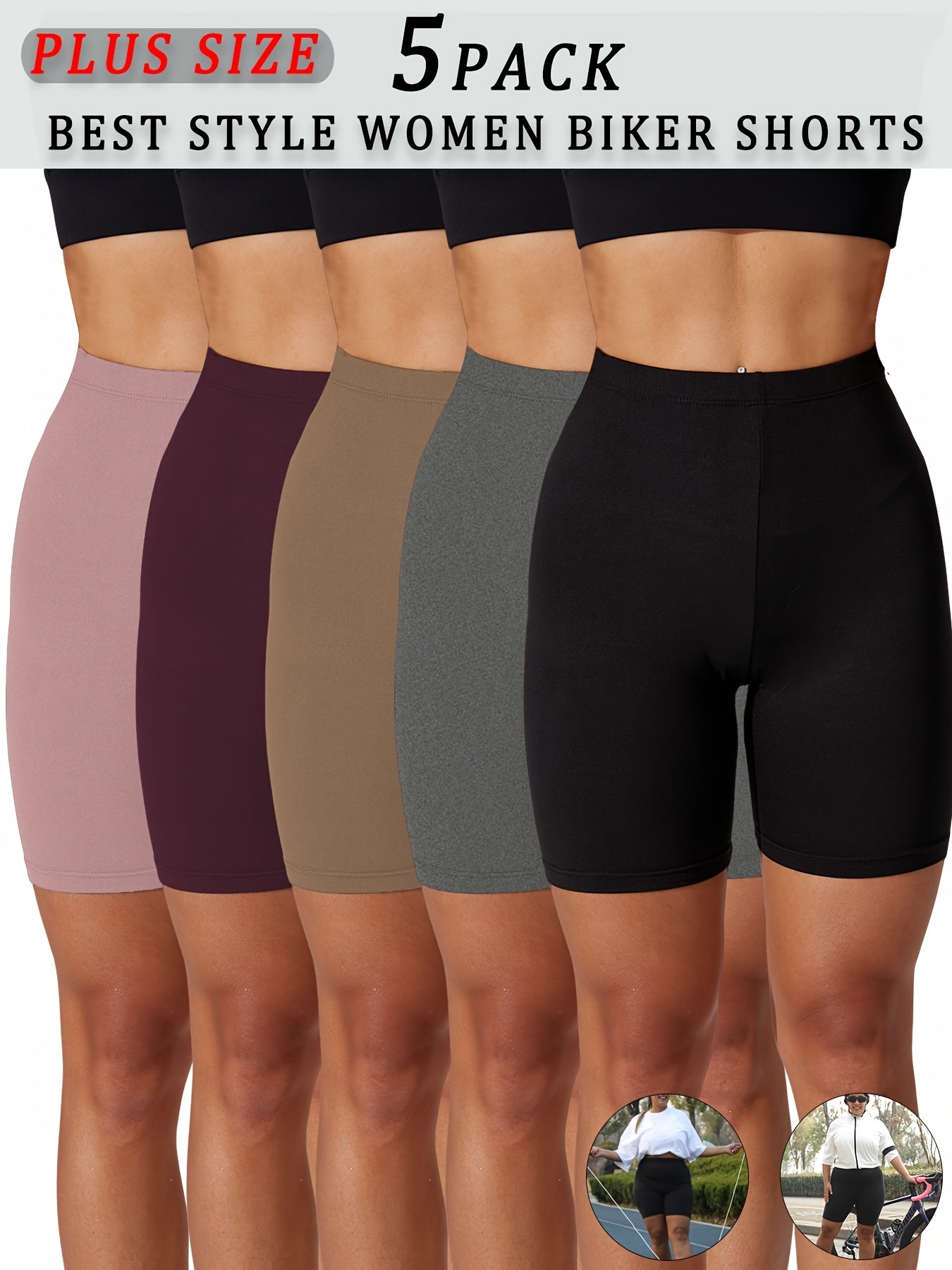 Plus Size Women’s Soft Biker Shorts High-Waisted Stretchy Polyester Spandex