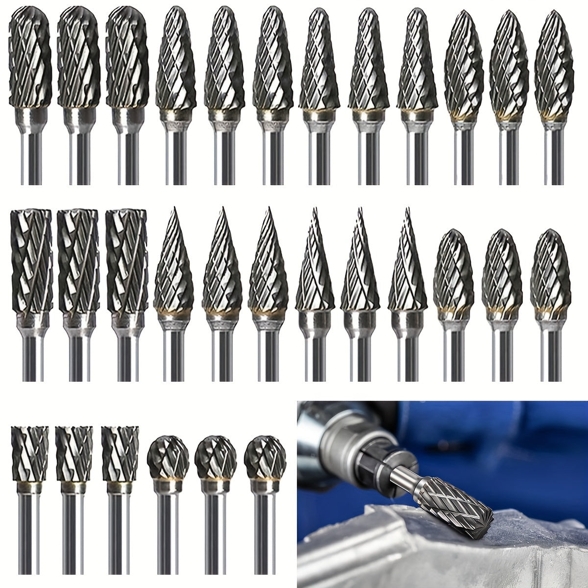 30-Piece Carbide Rotary Drill Bit Set with 1/8 Inch Handle for Woodworking Engraving and Steel