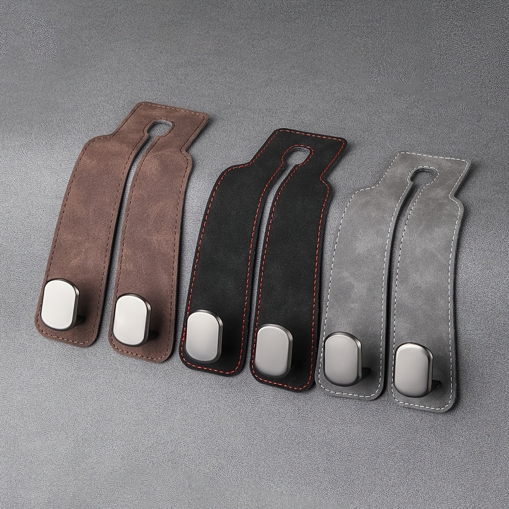 Universal Faux Leather Car Seat Back Hook Double Suede Storage Hanger Auto Headrest Organizer