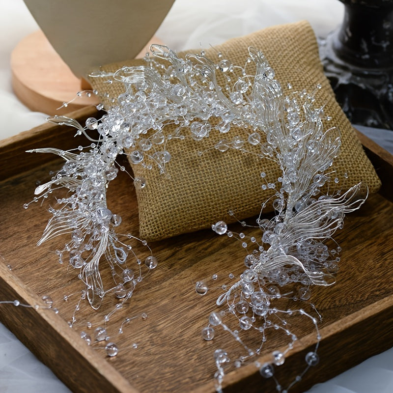 Handmade Crystal Bead Tiaras for Brides Wedding Hair Accessories Liquid Flower Design