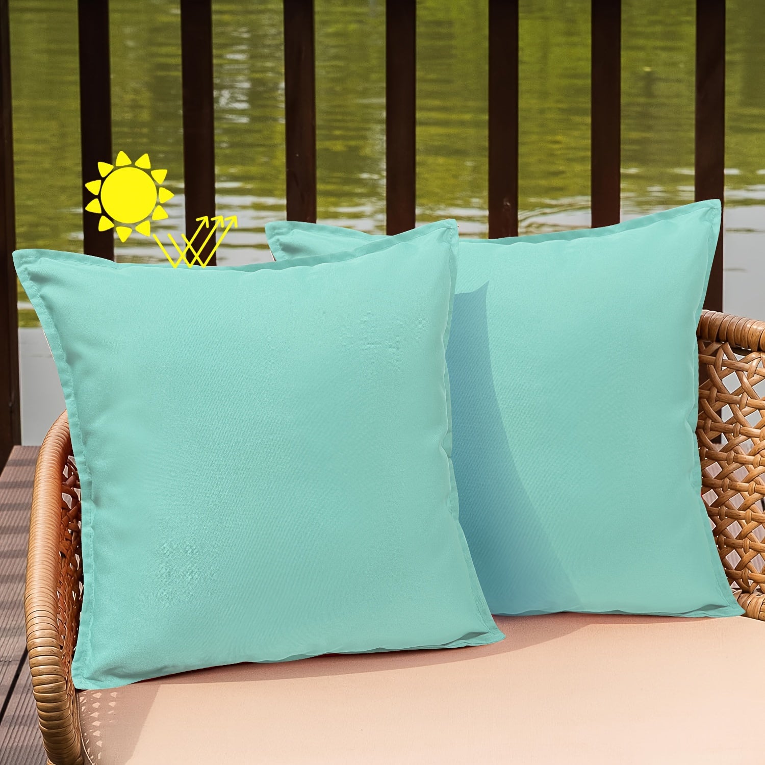 Green Outdoor Cushion Covers 2 Pack Zipper Polyester for Patio Garden Furniture