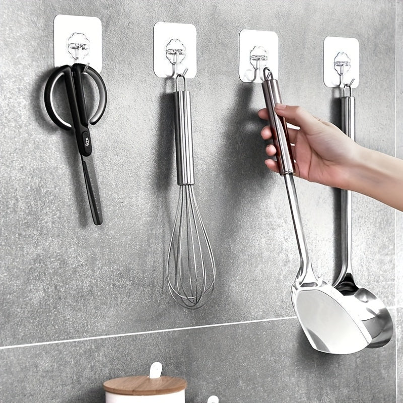 10pcs Acrylic Kitchen Utensil Hooks Wall Mount No Drill Adhesive Storage Organizer