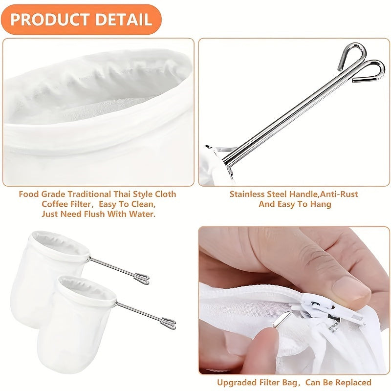Reusable Mesh Coffee Tea Filter Bag with Stainless Steel Handle for Drip Brewing